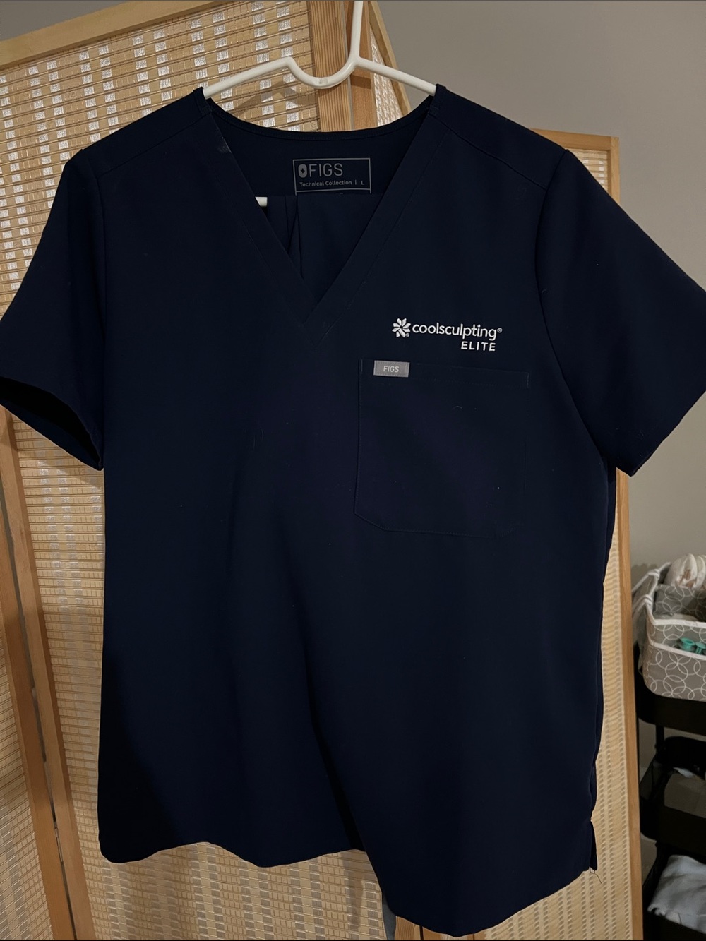 Figs Navy V-Neck Medical Scrub Top and jogger pant with CoolSculpting Elite Logo